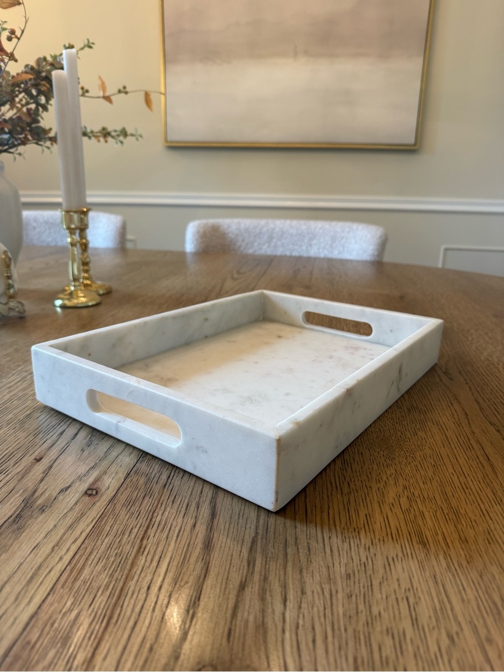 Threshold White Marble Tray with Cutout Handles